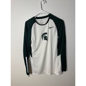 Nike Michigan State Long Sleeve White Green Dri-Fit Athletic Medium